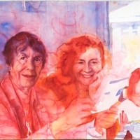 Portrait of Margaret Evans with friends